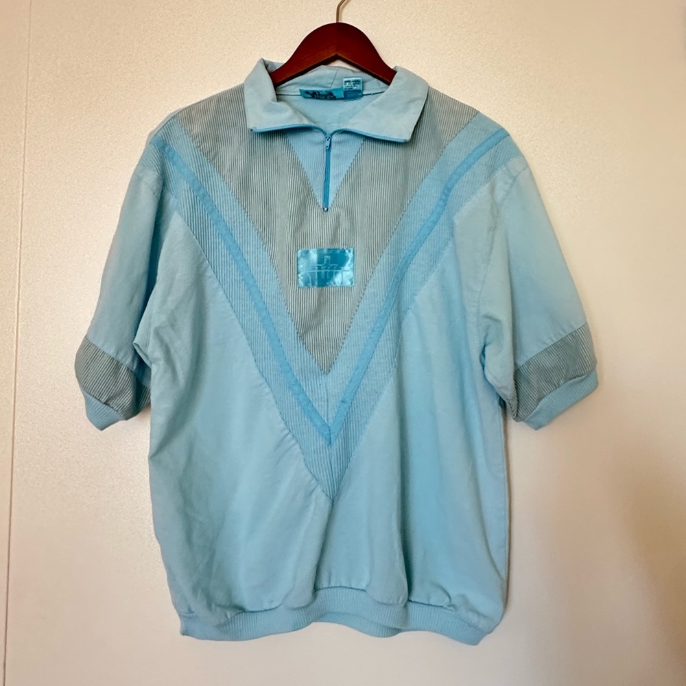 Real 80s sporty vintage Street Scenes quarter zip blue top